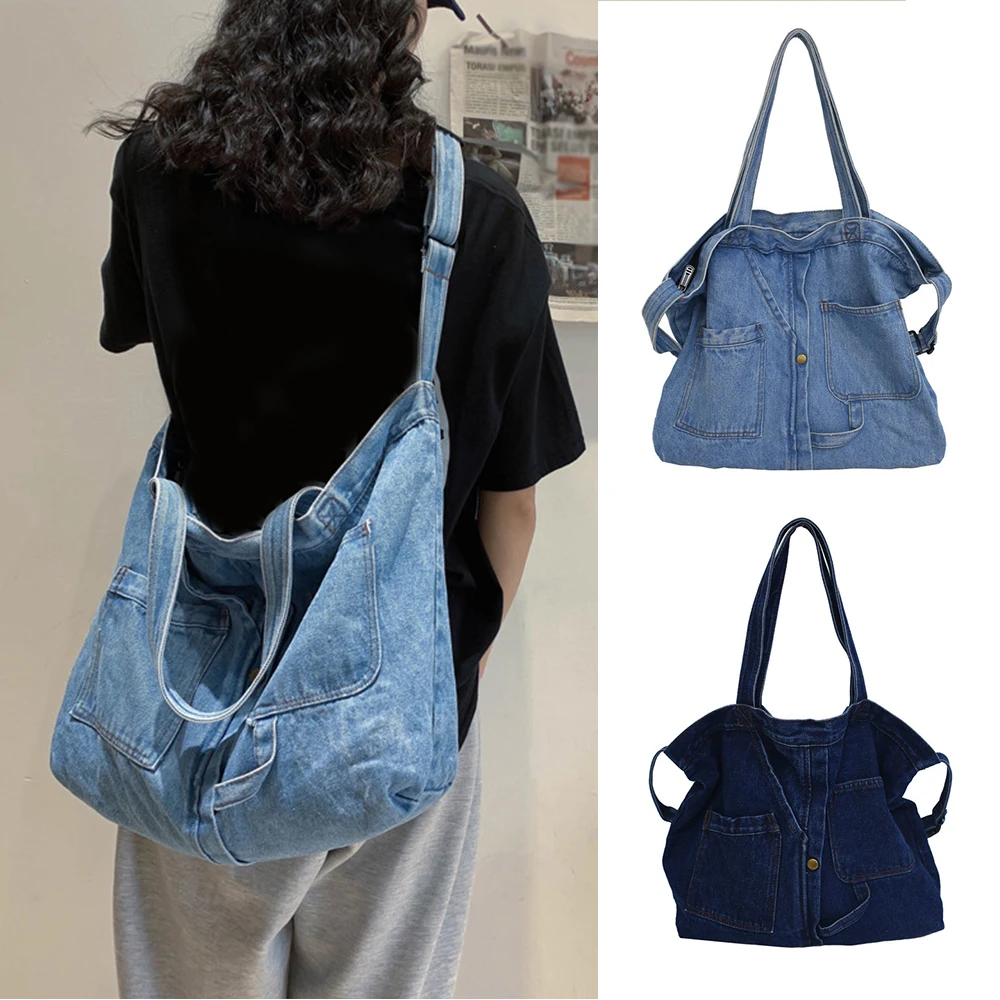 

Wash Denim Bags For Women Crossbody Bag Travel Tote Satchel Purse Zipper Closure Messenger Handbag Vintage Shoulder Bag Men