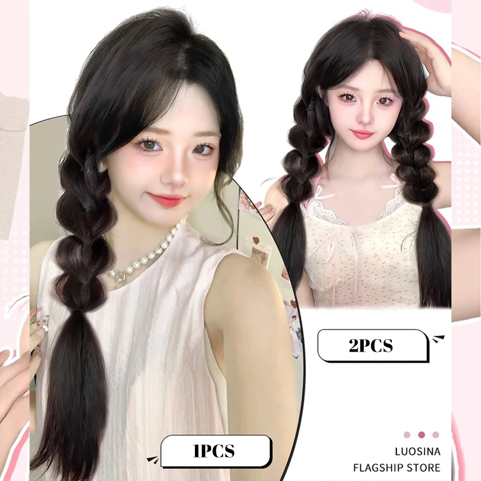 OLACARE Synthetic Ponytail Extensions Long Braids Pony Tail Heat Resistant Fiber for Women Brown Braid Hair Ponytail