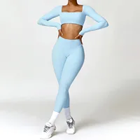 Yoga Set 2PCS Sportswear Workout Clothes Athletic Wear Gym Legging Fitness Bra Crop Top Long Sleeve Sports Suits Women Tracksuit 2