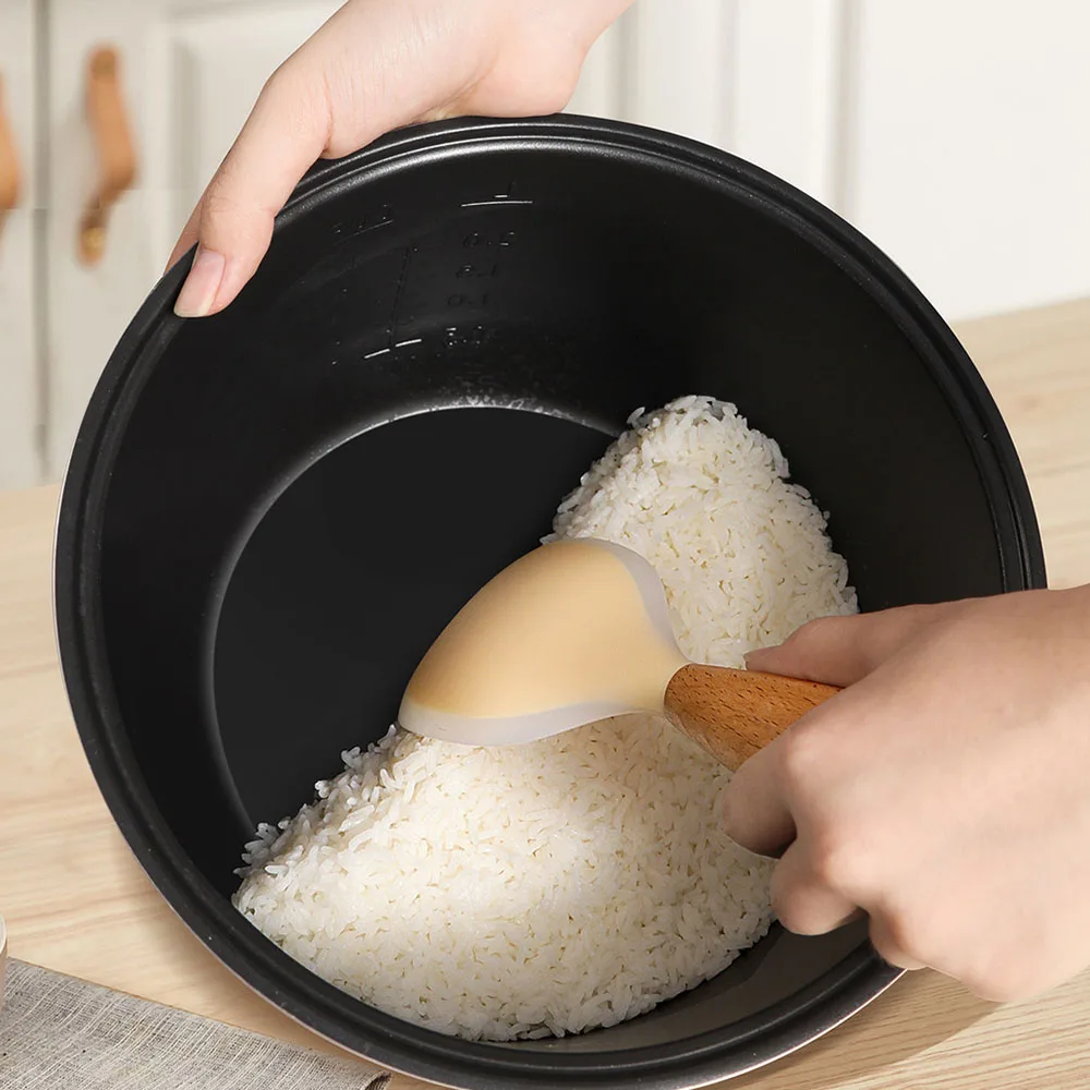 Silicone Rice Spoon Non-stick Cooking Spoon Anti Scalding Paddle Shovel Spatula Wooden Handle for Tableware Kitchen Gadgets silicone spatula silicone kitchen utensils silicone cooking spoon