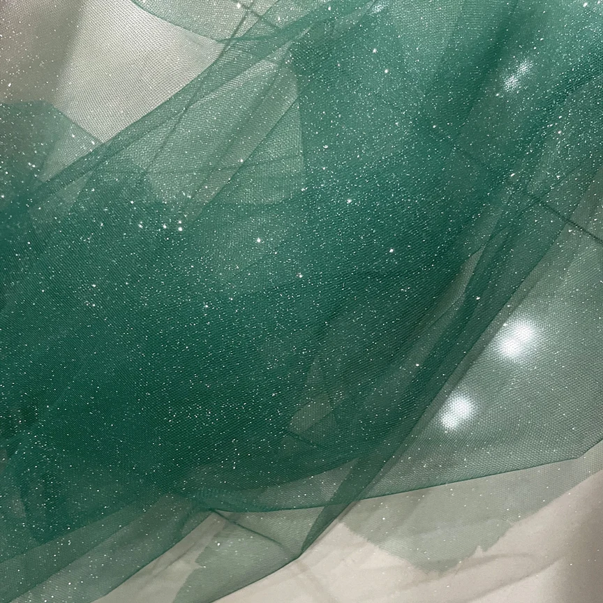 Sparkling Blue and Red Sequin Tulle Veil with Silver Accents and Pommel Skirt