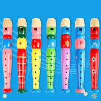 1pc 20cm/7.87in Colorful Wooden Flute Music Instrument Trumpet Buglet Hooter Kids Educational Learning Musical Toys for Children 2