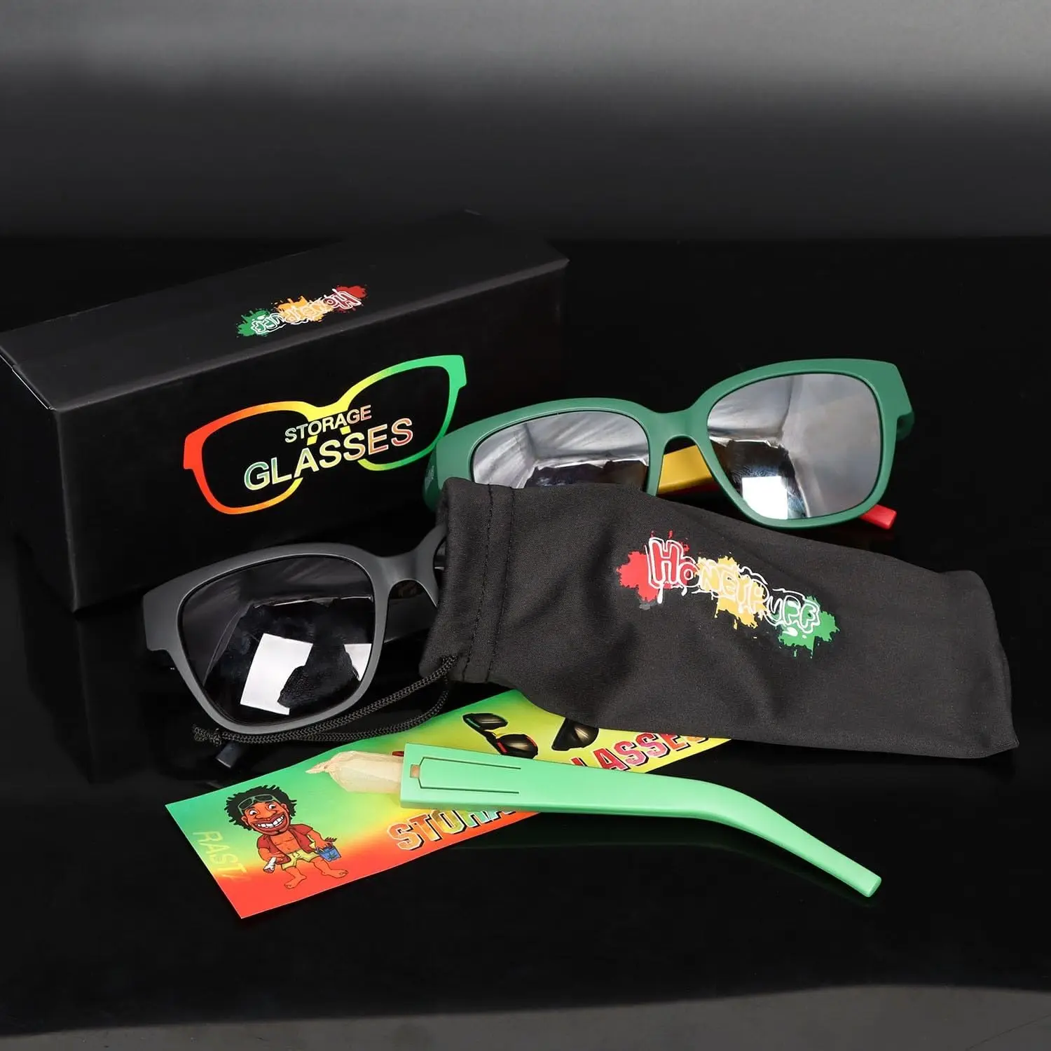 Fashion Sunglasses Fashion Sunglasses with Hidden Horn Tube Storage Removable Glasses Holder Rolling Paper Smoking Accessories Cool Men Gadget