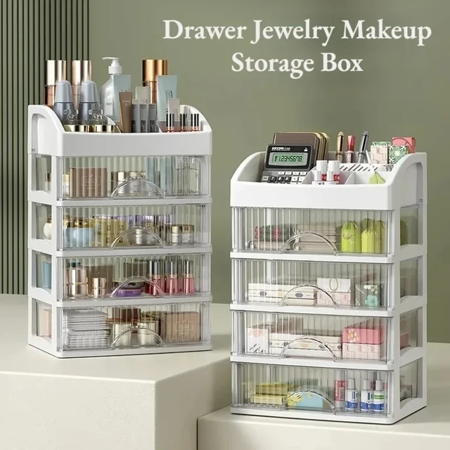 Drawer Style Storage Box Transparent Jewelry Skin Care Products Storage Box High-capacity Desktop Clutter Dustproof Organizer 2