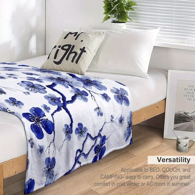 Blue Cherry Blossom Blanket 3
