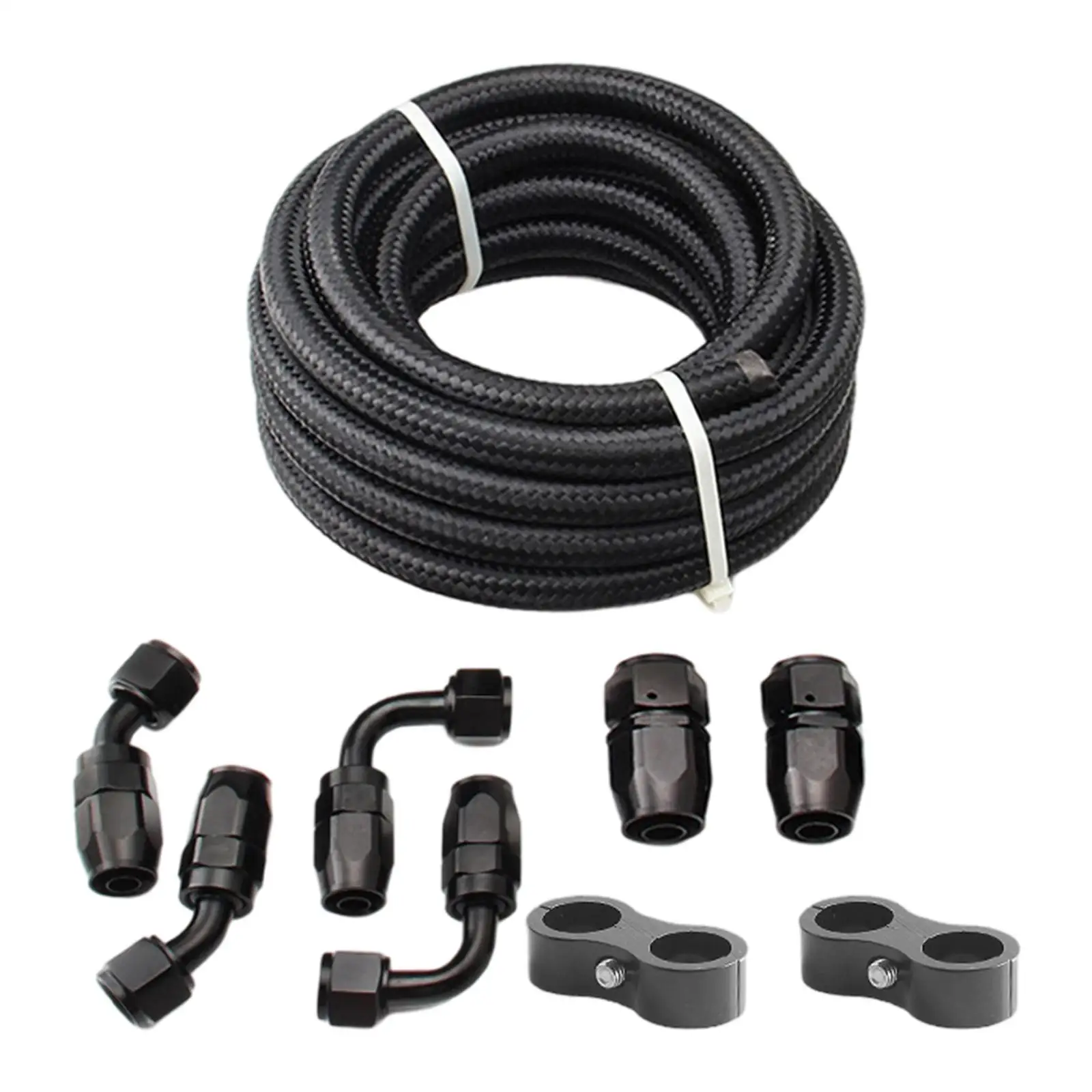 Nylon Braided Fuel Hose Set 6Pcs Swivel Hose Ends Fitting Rubber Oil Cooler Adapter Fits for Hydraulic Fluid Diesels Vacuum