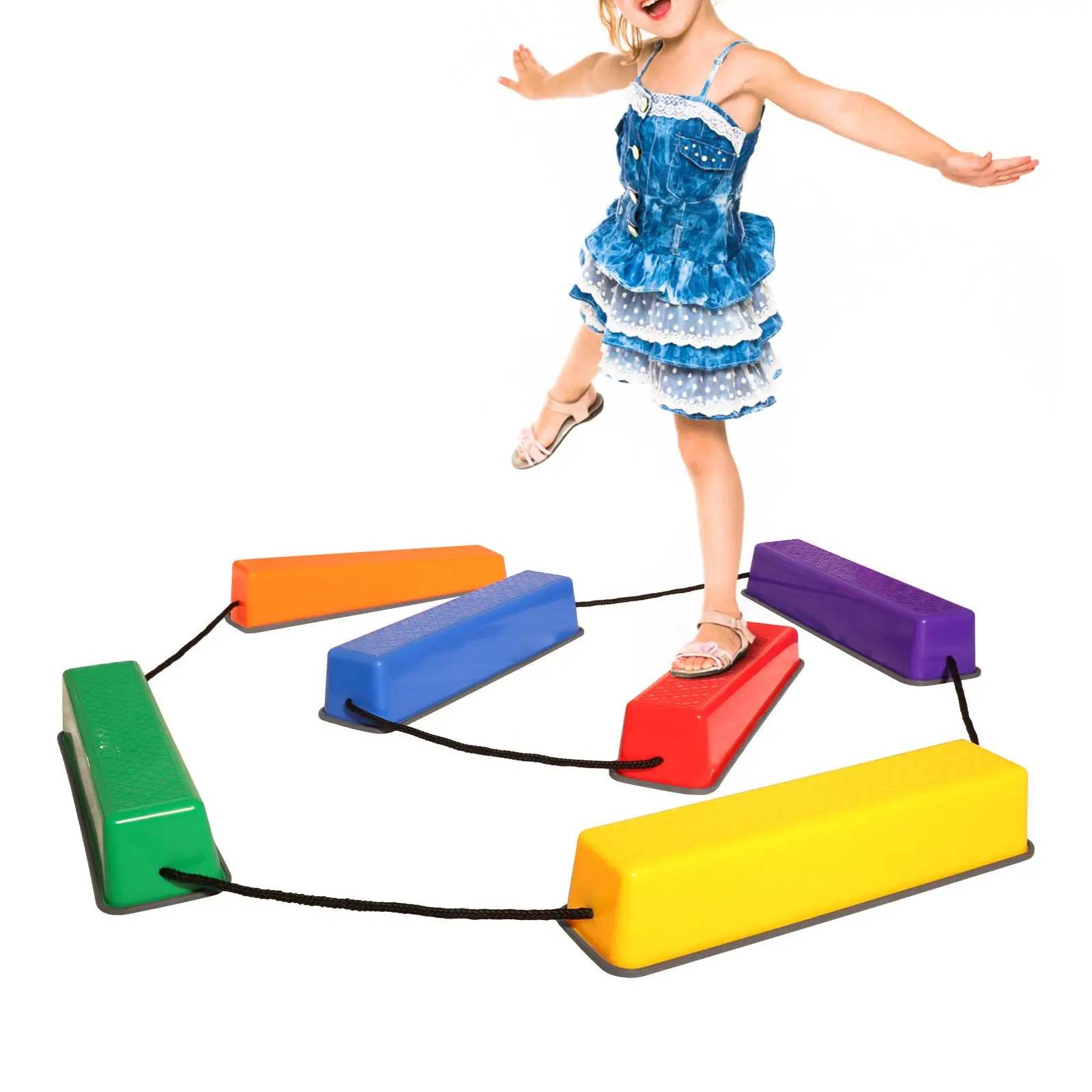 

6x Balance Stepping Stones Indoor Play Step A Rail Backyard Obstacle Course for Kids Ages 3 Years and up Gifts