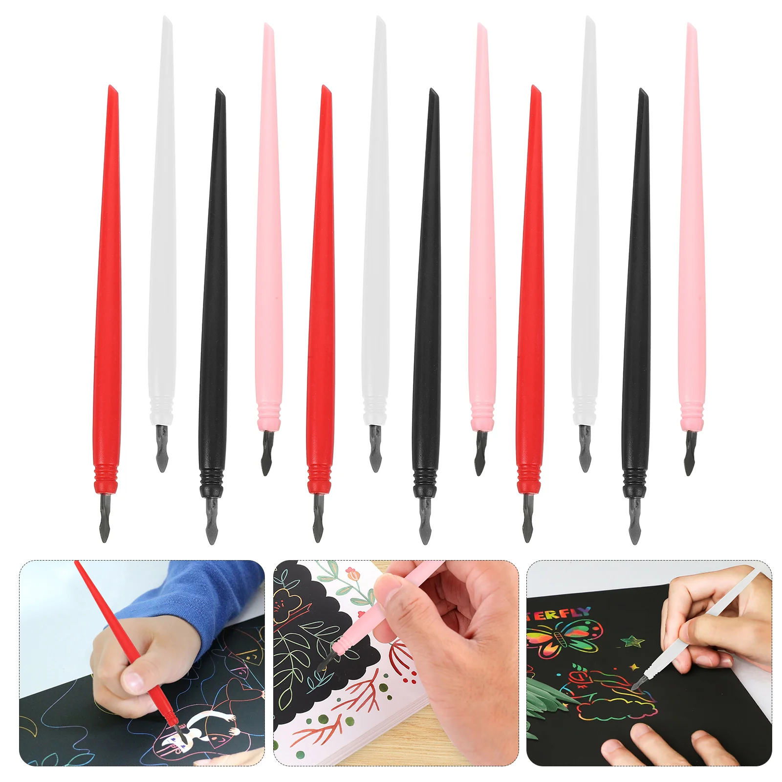 12 Pcs Scraper Brush Scratch Painting Tool Scratching Pen Dual Tip Tools for Kids