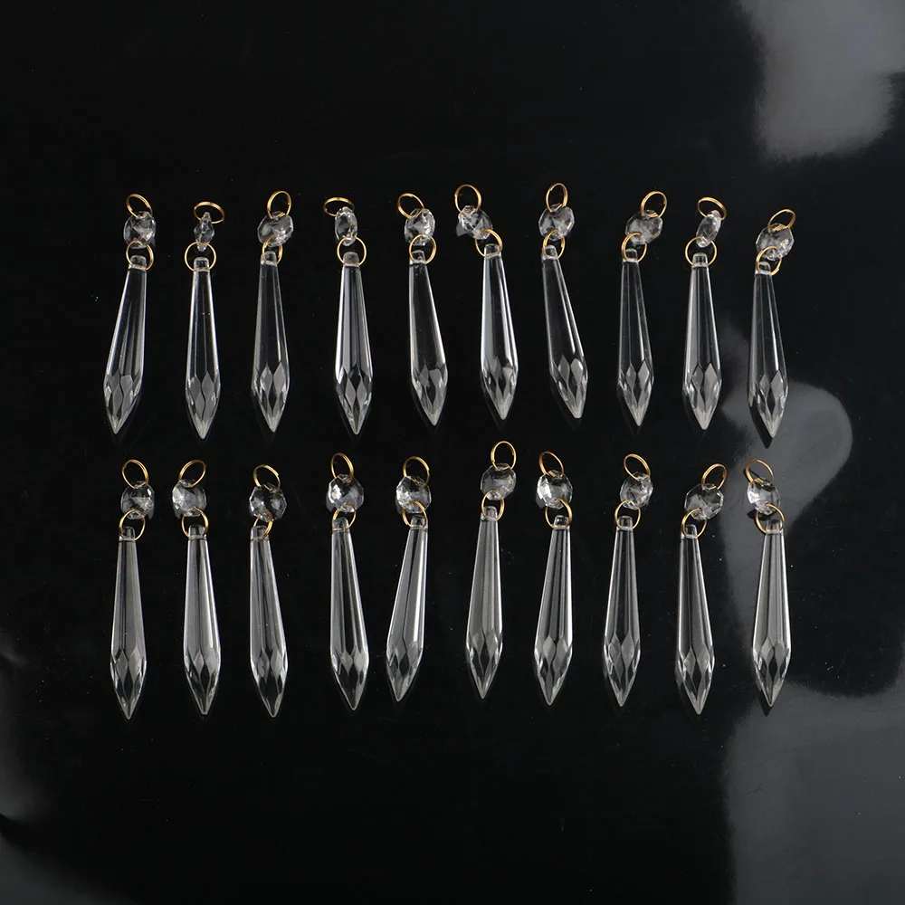 20pcs 76mm Chandelier Icicle Crystal Prisms with Bead Crystals Lighting Lamp Replacement Parts