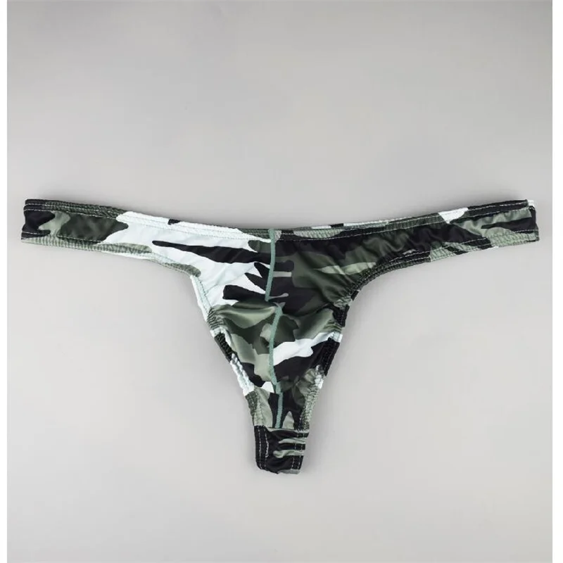 Camouflage Print Men's Pouch Thong Underwear - Sexy Convex Design, Plus Size