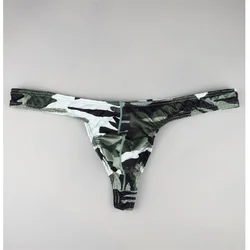 Camouflage Print Men's Pouch Thong Underwear - Sexy Convex Design, Plus Size - XXL (Green Camouflage)