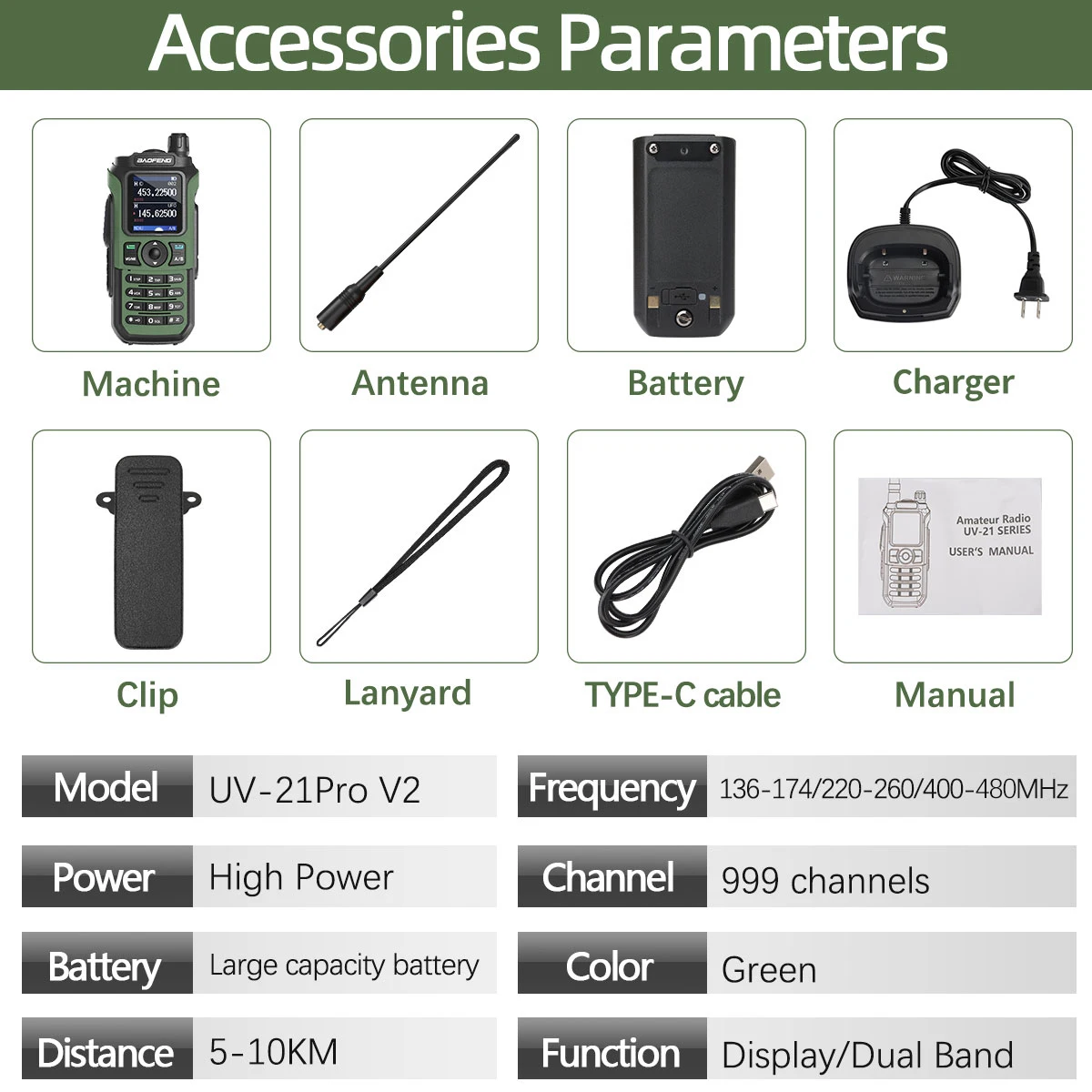 Baofeng UV-21 Pro V2 Walkie Talkie Wireless Copy Frequency Full Band Powerful Long Range Two Way Radio UV-5R Radio 6