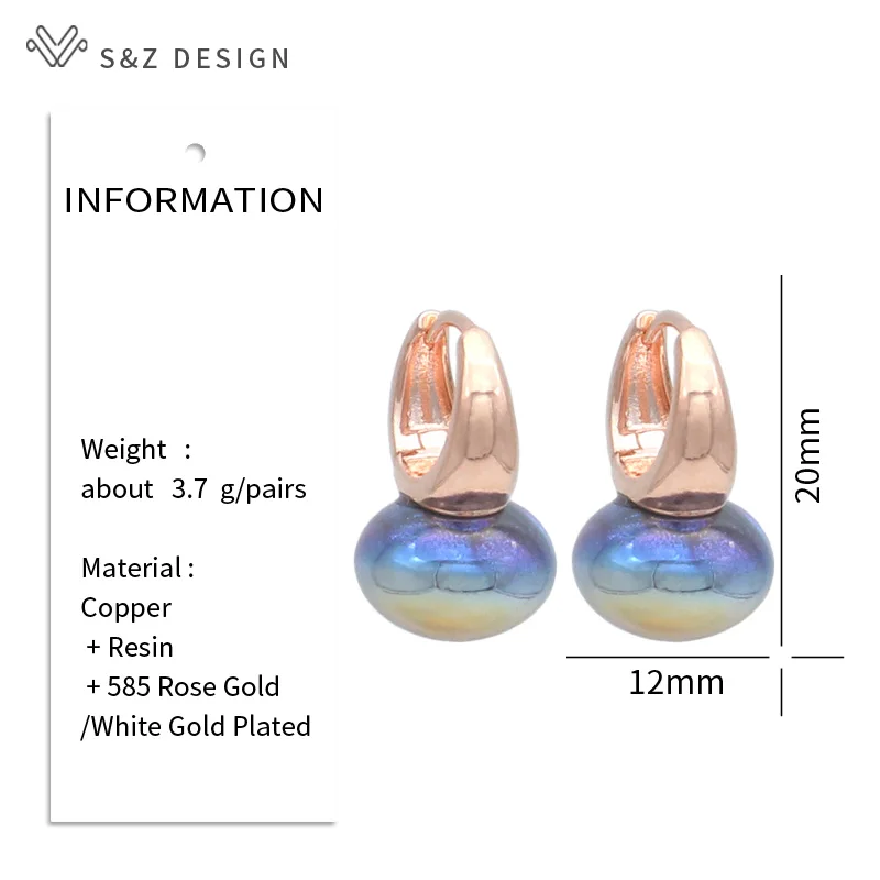 S&Z DESIGN New Fashion 585 Rose Gold Color Round Simulated-pearl Dangle Earrings For Women Girl Wedding Party Jewelry