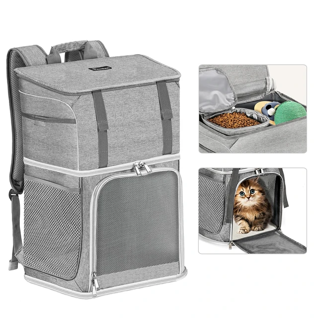 2 in 1 Double-Compartment Pet Carrier Backpack, Large Storage Space  Collapsible Cat Travel Shoulder Bag