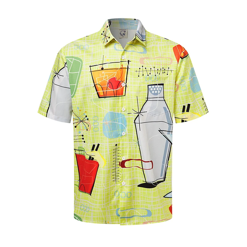 thumbnail image 1 of Camisas hawaianas de verano para hombre, divertidas, con estampado de pájaros, informal, con botones, para playa, manga corta, 1 of 5