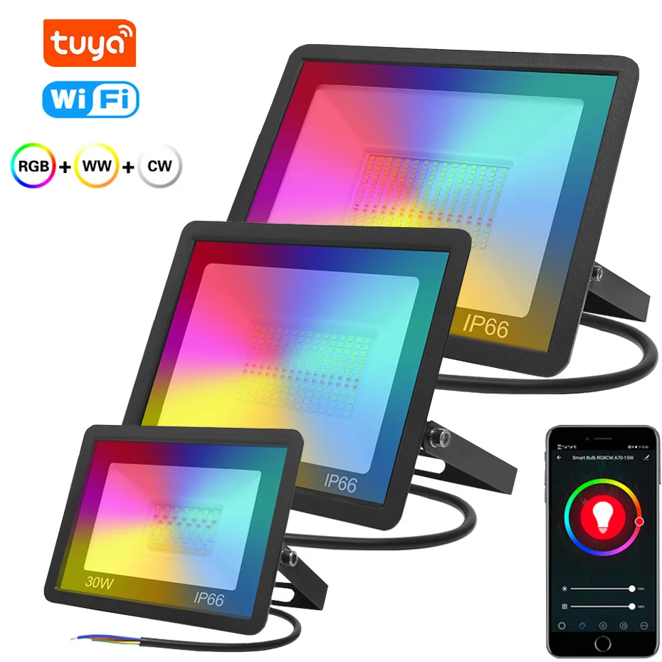 

220V Smart RGB Led Прожектор 30W 50W 100W Tuya Wifi Водонепроницаемый RGB Led Relector Садовое освещение и Alexa