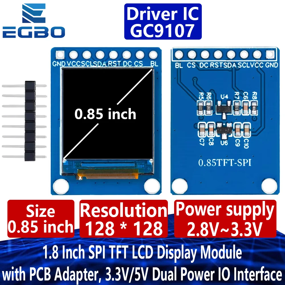 Module d'affichage LCD IPS HD TFT 0.85 pouces, écran SPI 128x128 pour Arduino, contrôleur GC9107, Interface SPI haute luminosité