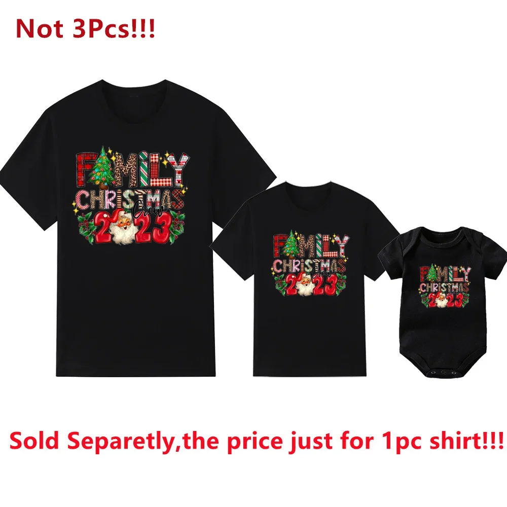 Divertidas camisetas navideñas de 2023 con estampado de tripulación, trajes familiares a juego, camisetas de algodón para papá, mamá, niños, mamelucos para bebés, camisetas para fiestas navideñas fami