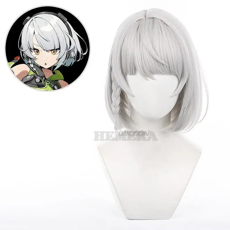 

Anime game Zenless Zone Zero Game Anby Demara Cosplay 32cm Wig Silvery White Short Braid Hair Heat Resistant Synthetic Wigs