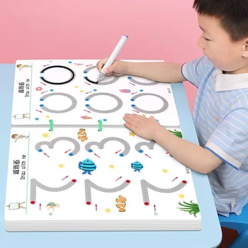 136Page Children Montessori Drawing Toy Pen Control Training Color Shape Math Match Game Set Toddler Learning Educational Toy 1