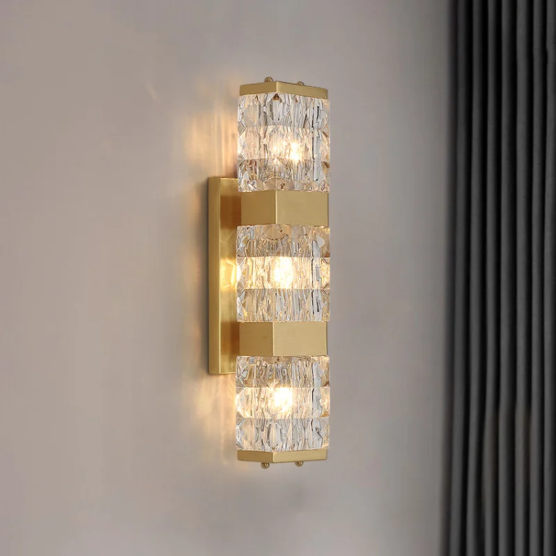 

Golden Luxury Crystal Wall Lamp Living Room Modern American Strip Background Wall TV Wall Hotel Bedroom Corridor Lamp