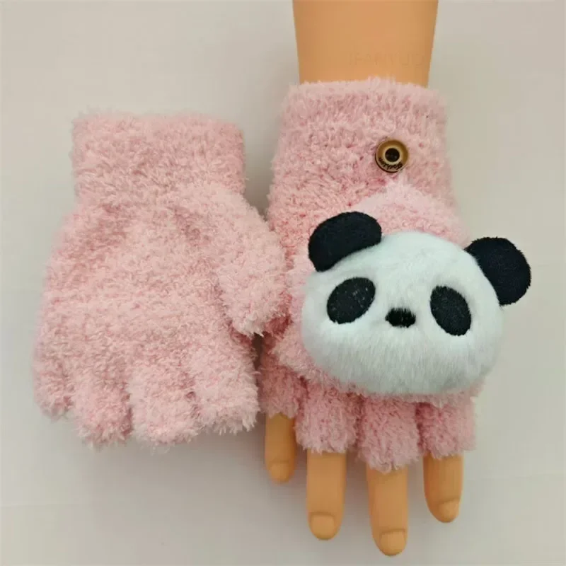 Cartoon Panda Cute Half Finger Children Gloves for Winter 6-14Y winter gloves