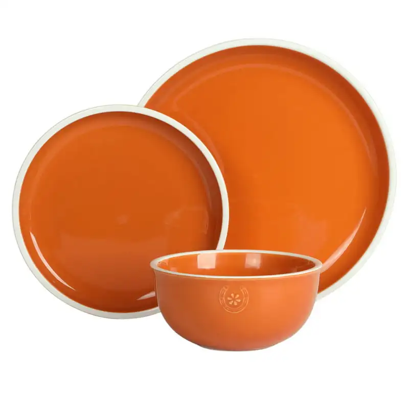 

Southern Sunrise 12-Piece Terra Cotta Solid Color Stoneware with White Rim Dinnerware Set by Miranda Lambert