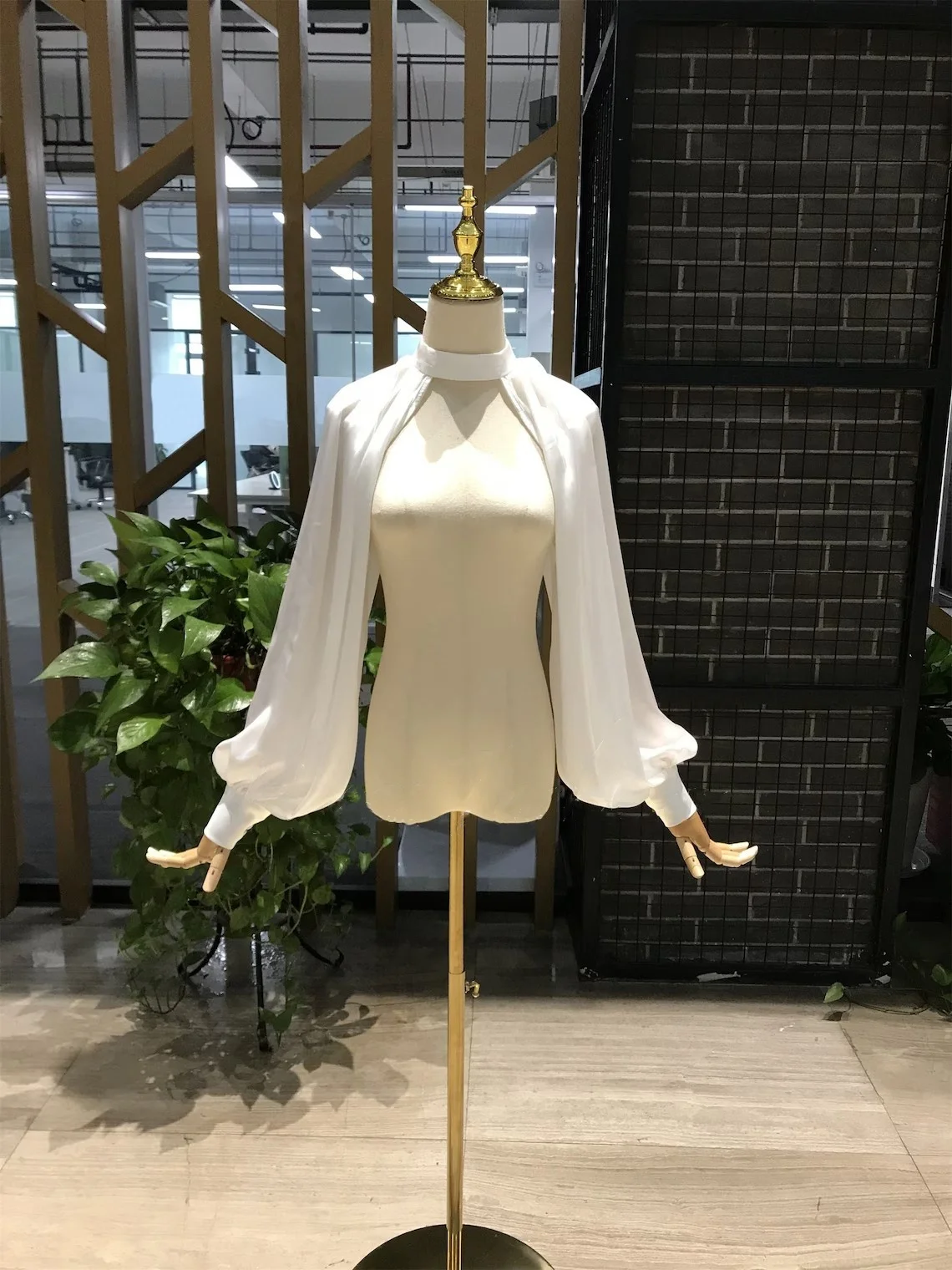 Chiffon Stain Hanging Neck Long Sleeves Halter Wedding Gown Sleeves Bridal Accessory Detachable Puff Removable Gloves