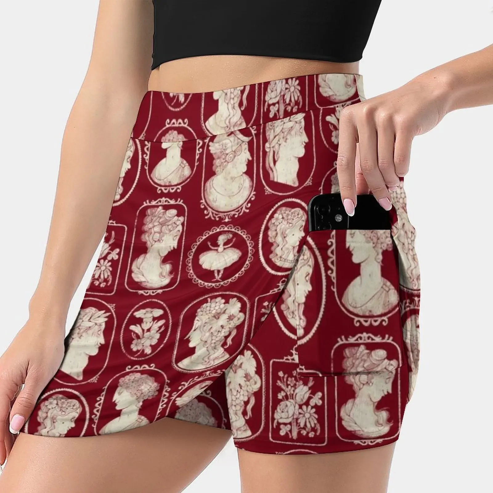 

Cameos-Red Women's skirt Mini Skirts A Line Skirt With Hide Pocket Cameo Old Old Fashoned Vintage Pattern Fabio Mancini Lady