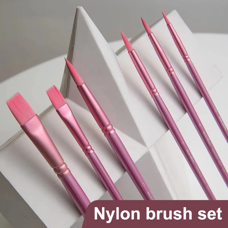 Watercolor Brush Pointed Round Flat Head Soft Hair Beginner's Art Student Hand Drawn Watercolor Nylon Painting Material 4/6Pcs