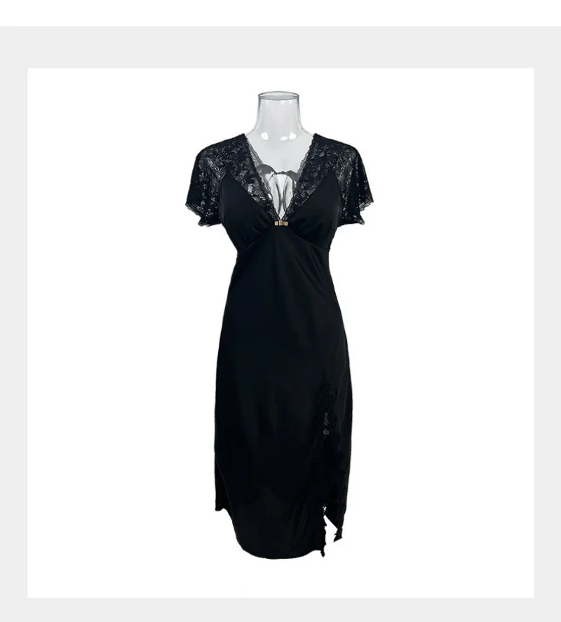 Топ Женская пижама, одежда для сна, летняя Домашняя одежда, кружевная пикантная ночная рубашка, Женская пикантная одежда для сна, однотонная Домашняя одежда с V-образным вырезом и грудью