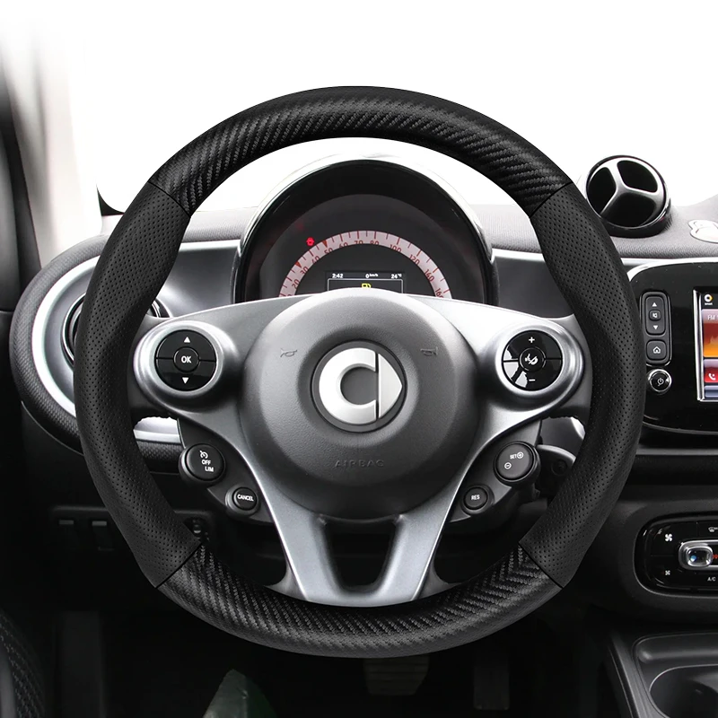 Für Smart Carbon Fiber Texture & Perforiertes Leder Lenkradbezug Fortwo 450 Coprivolante 451 EQ ForTwo ForFour