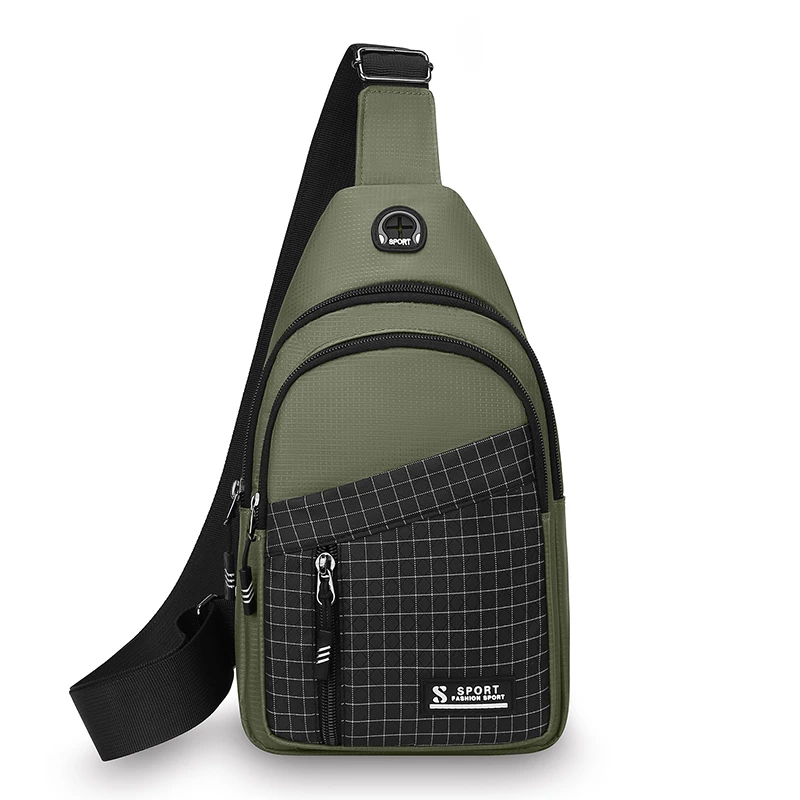 Men's large capacity fashionable black adjustable shoulder bag with multiple zipper pockets, travel equipment, durable zipper cl