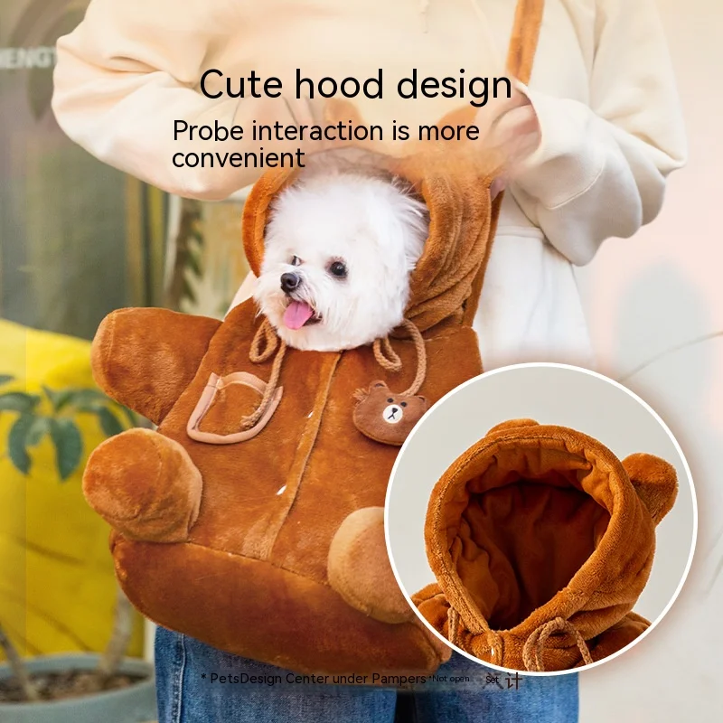 Pet Carrier Bag Pet Bag Shoulder Bag Dog Bag Autumn and Winter Portable Outing Warm Windproof Bear Cute Shoulder Cat Pet Crossbody