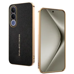 Classic Lychee Leather Electroplated Frame Case - Premium Smartphone Protection Cover for Vivo V30 (Black)
