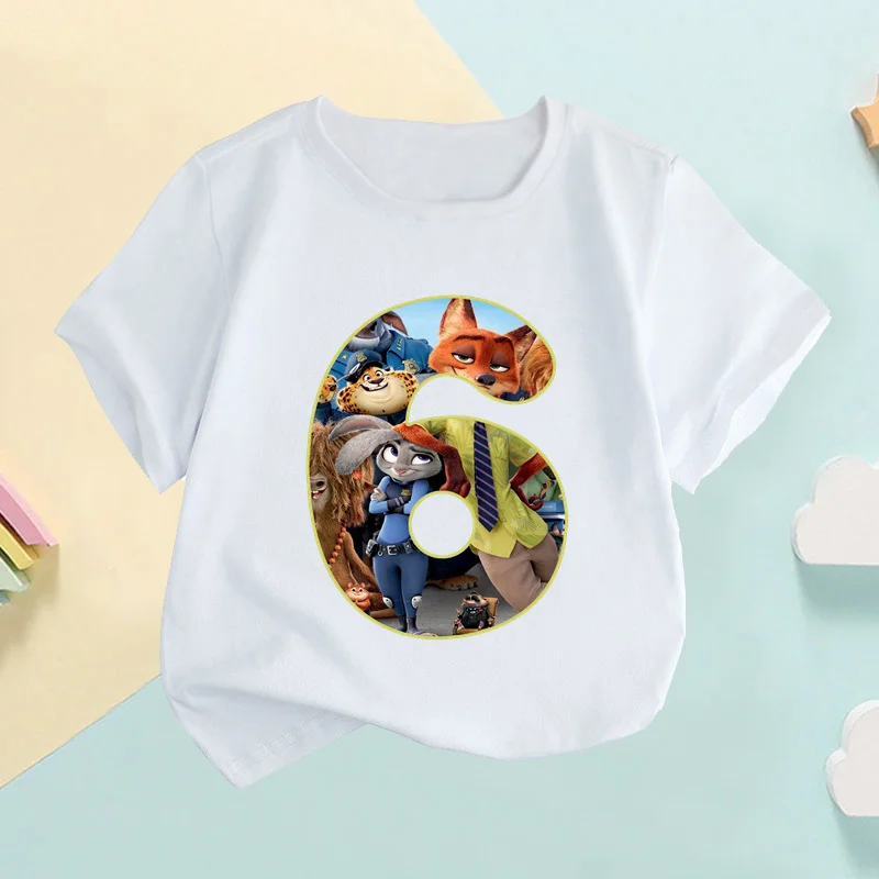 Zootopia Nick Wilde Judy Hopps Number Kids T shirt Girls Clothes 1 2 3 4 5 6 7 8 9 Years Birthday Baby Boys T-Shirts,HKP2757 4