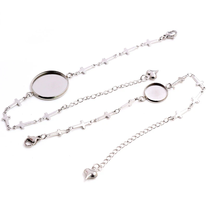 Set of 2 Adjustable Stainless Steel Bangle Base Bracelet Blanks with Multi-Size Bezel Trays