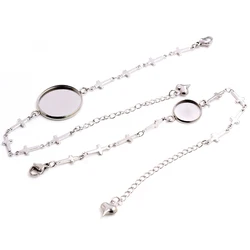 Set of 2 Adjustable Stainless Steel Bangle Base Bracelet Blanks with Multi - Size Bezel Trays - 16mm (Style5)