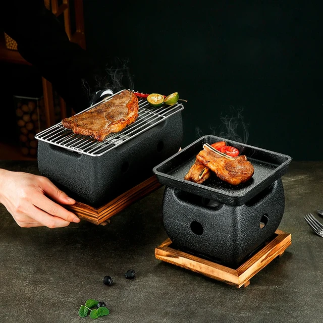 Plaque de barbecue en fonte japonaise, petit four en alliage d'aluminium,  grill à charbon de bois japonais, four à Kebab, grill d'intérieur sans  fumée - AliExpress