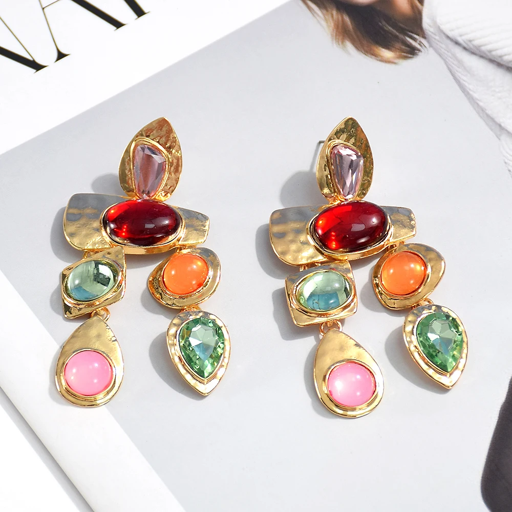 Dangle Earrings Drop Earrings Crystal Earrings Long Earrings New Metal Colorful Stone Earrings High-quality Crystal Dangle Long Drop Earring Jewelry Accessories for Women