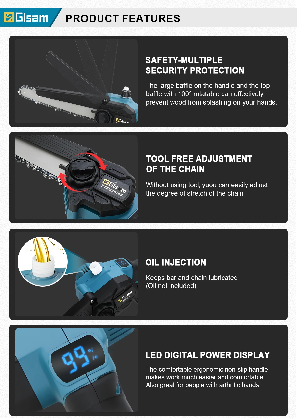 8 Inch Brushless Electric Chainsaw Cordless Portable Electric Saw Woodworking Po