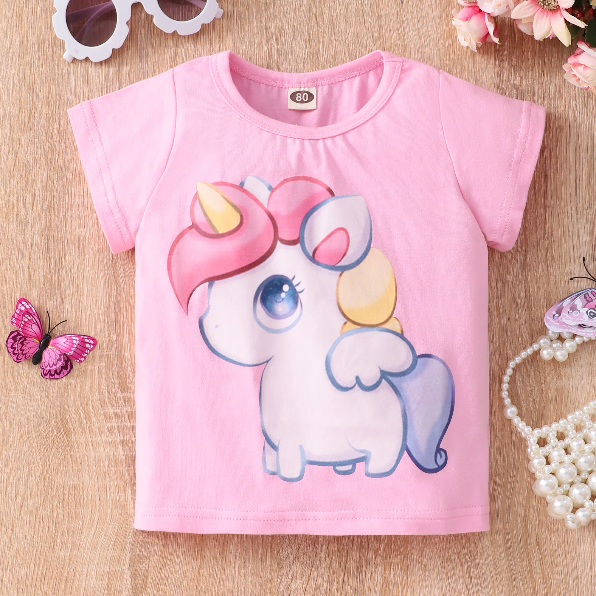 

Summer Short Sleeve Unicorn Top for Primary and Secondary School Children New Kids Girl T Shirt Summer White T-shirt Casual