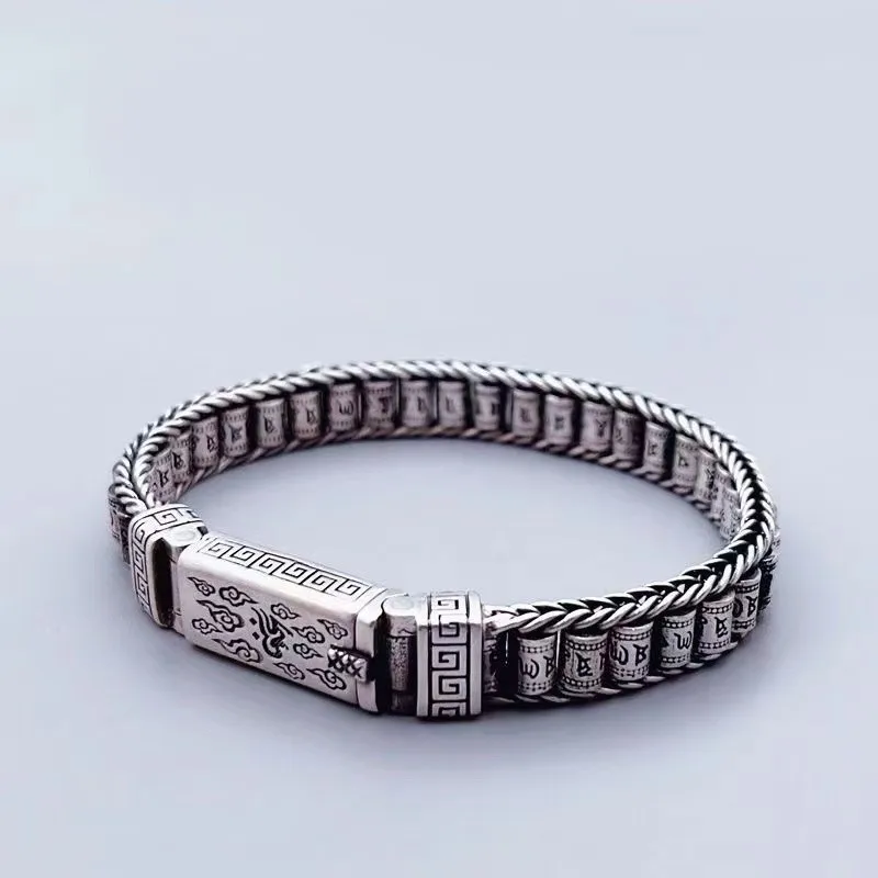 

NY New S925 Sterling Silver Xiangyun Six Character Retro Bracelet Made of Old Punk Ethnic Style Couple Gift Jewelry