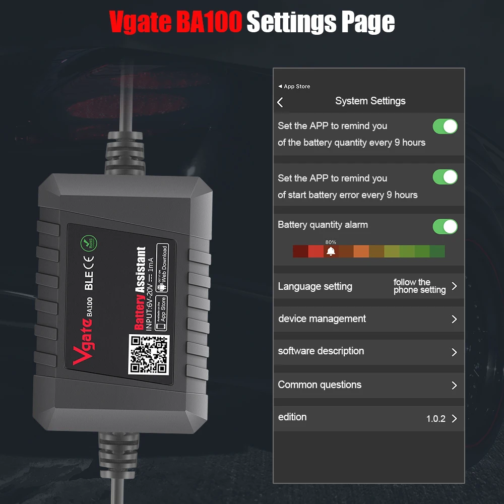 Battery Monitoring Tester Original Vgate BA100 Car Battery Tester 12V Monitor Bluetooth 4.0 Car Battery Assistant work with iOS & Android helper battery monitoring tester