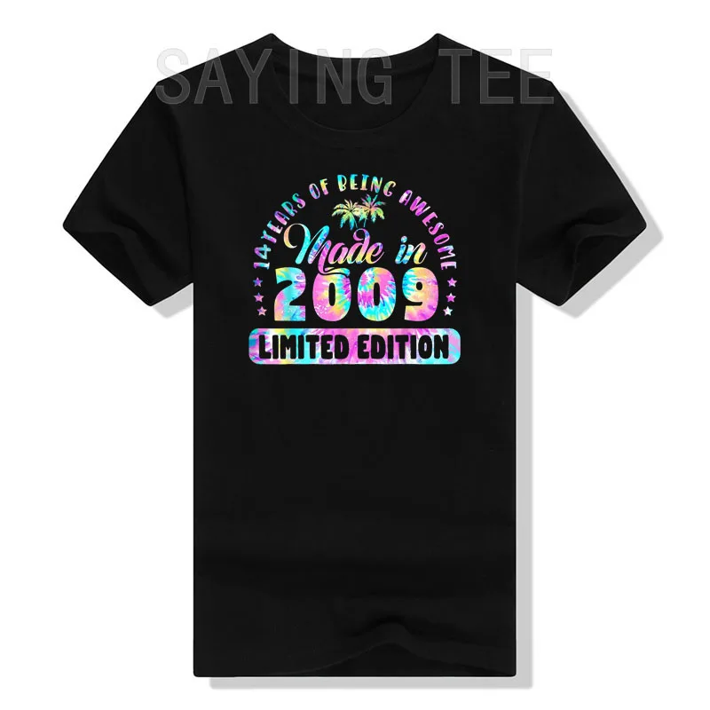 

Made In 2009 Limited Edition 14th Birthday Gifts 14 Year Old T-Shirt Lovely and Cute Birthday-Present Tie Dye Graphic Tee Tops