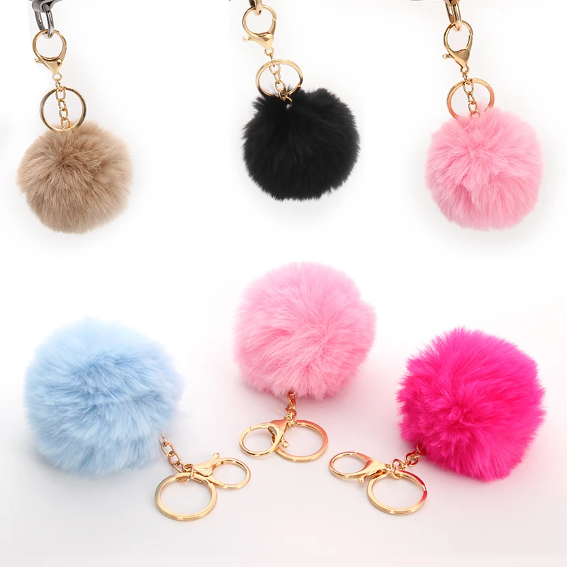 

Fashion Colorful Pom Pom Fur Keychain Girls Gifts Pompom Keychains For Bags Pendant Cute Charm Plush Ball Pompom with Key Ring