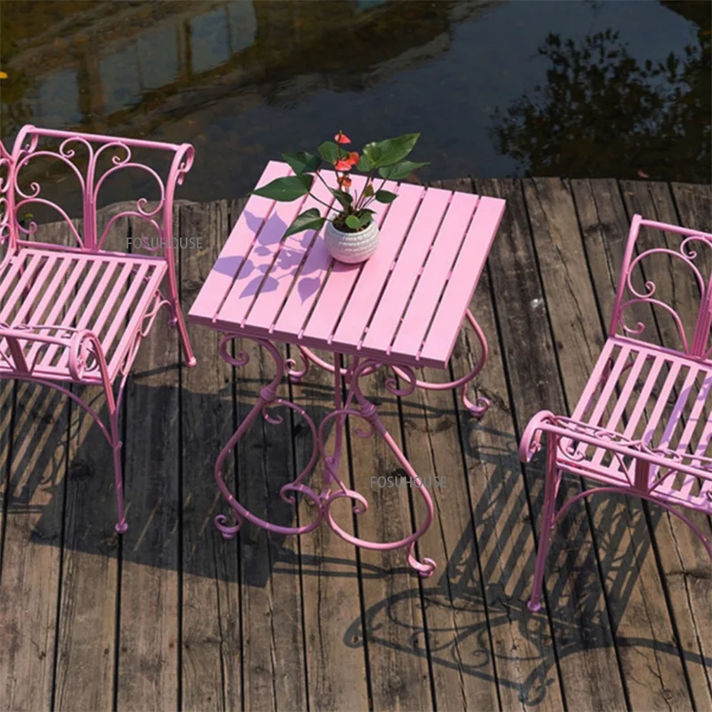 Wrought Iron Pink Bistro Sets Decorative Pink Garden Bistro Set