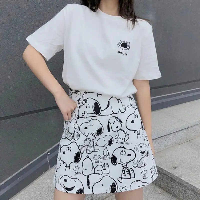 

Kawaii Snoopy юбка с высокой талией Аниме Мультфильм Снупи A-Word юбка Ins летняя Снупи принт короткая юбка для девочек в подарок