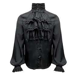 Medieval Men'S Shirts Renaissance Vintage Bandage Victorian Ruffles Gothic Male Blouse Tops Groom Casual Cosplay Costume 2023