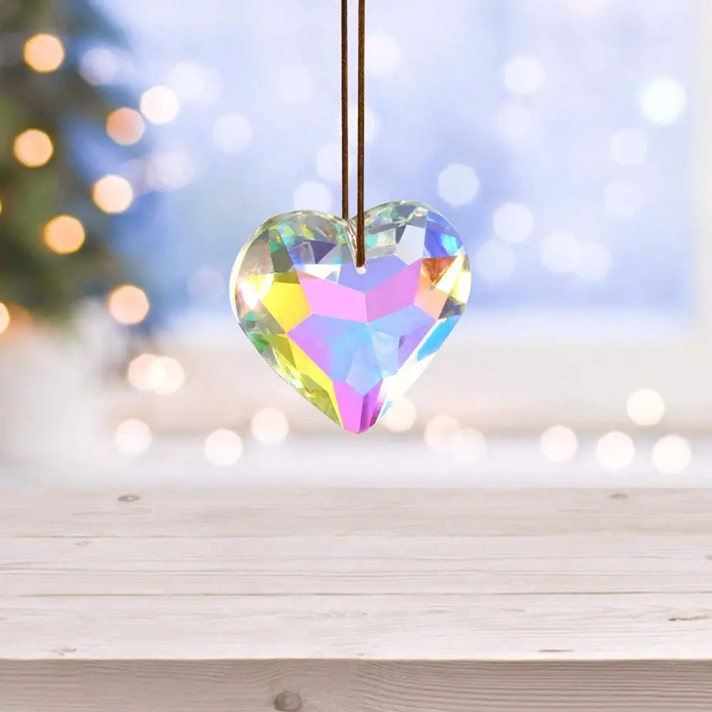 Polish AB Color Love Heart Glass Crystal Faceted Prism Chandelier Lamp Dangle Rainbow Sun Catcher Streamer Jewelry Pendant Decor